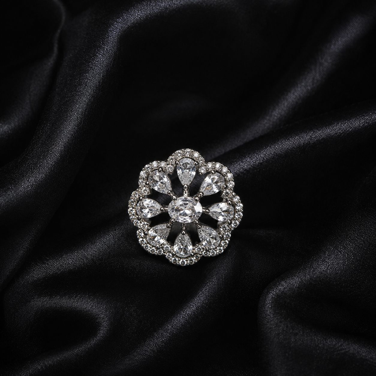 Floral Crystal Ring (Silver)