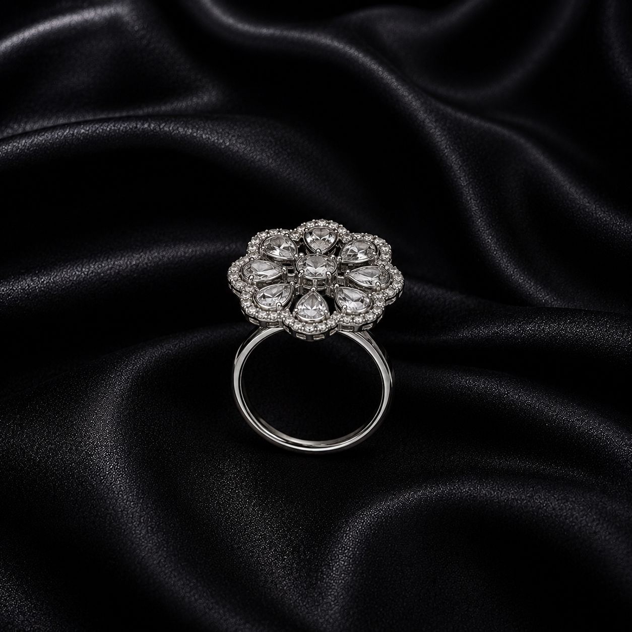 Floral Crystal Ring (Silver)
