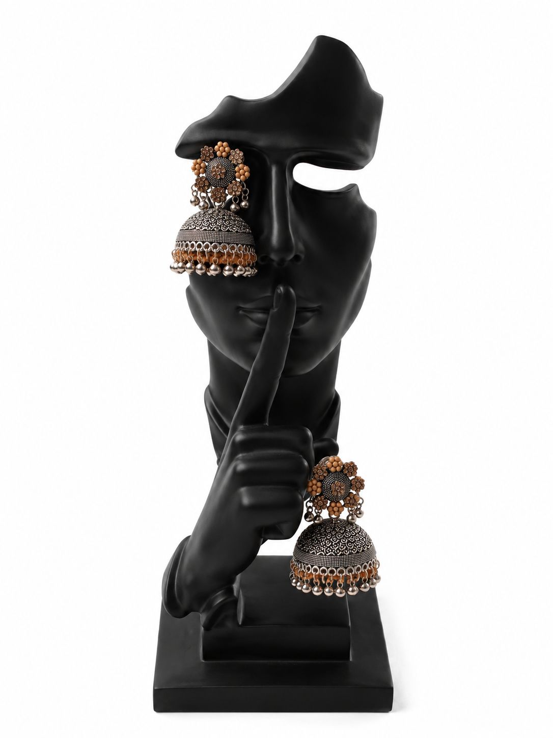 Brown Floral Oxidized Jhumka