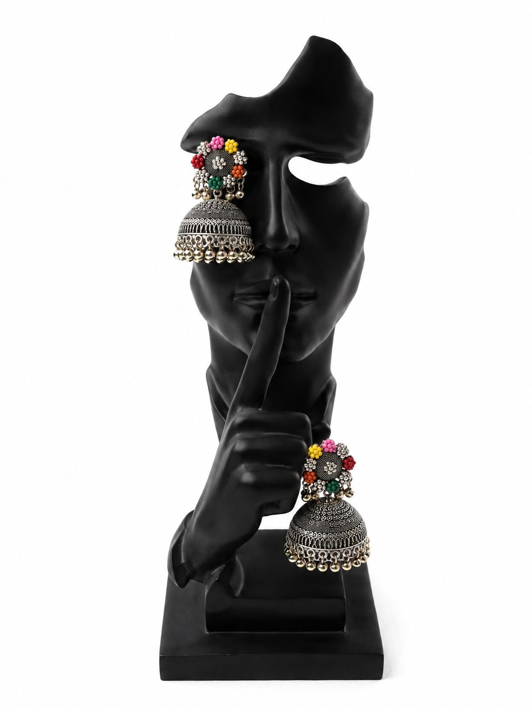 Multicolor Floral Oxidized Jhumka
