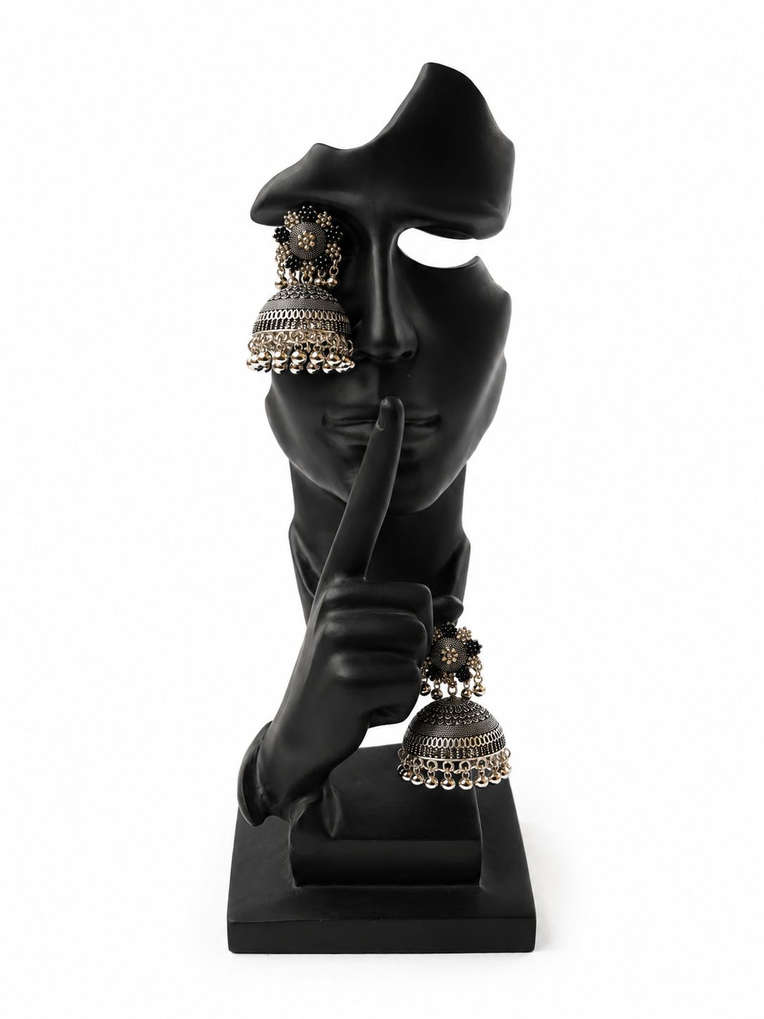 Black Floral Oxidized Jhumka