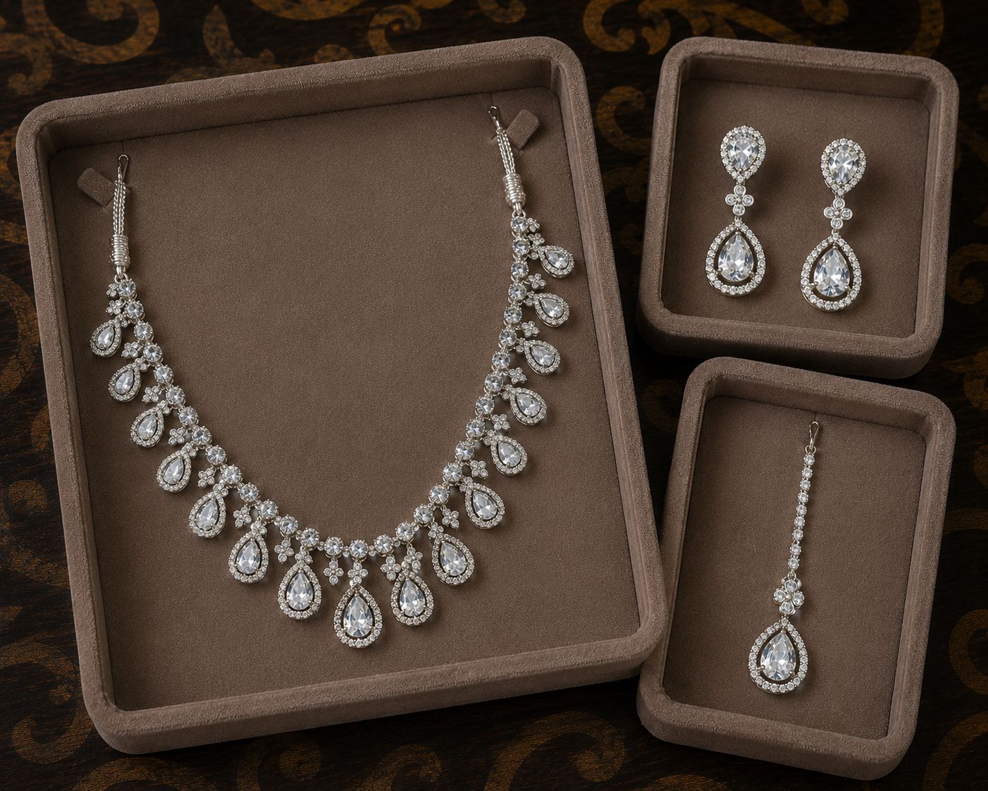 Crystal Teardrop Statement Necklace Set