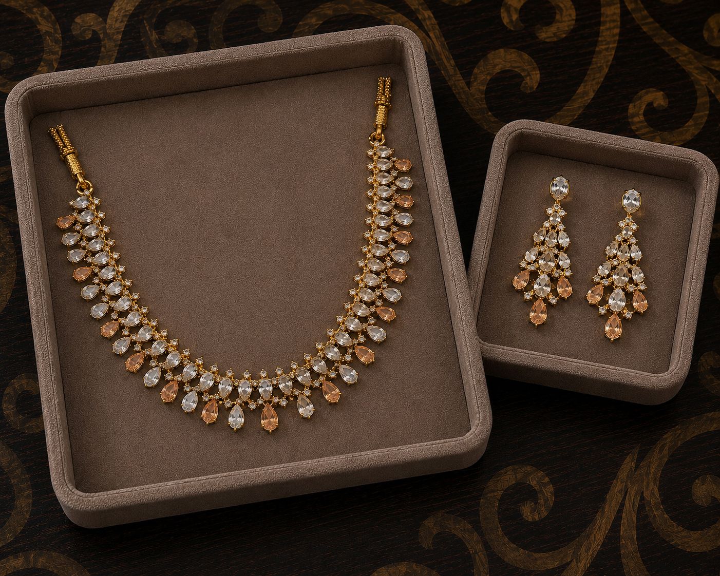 Champagne Crystal Statement Necklace Set