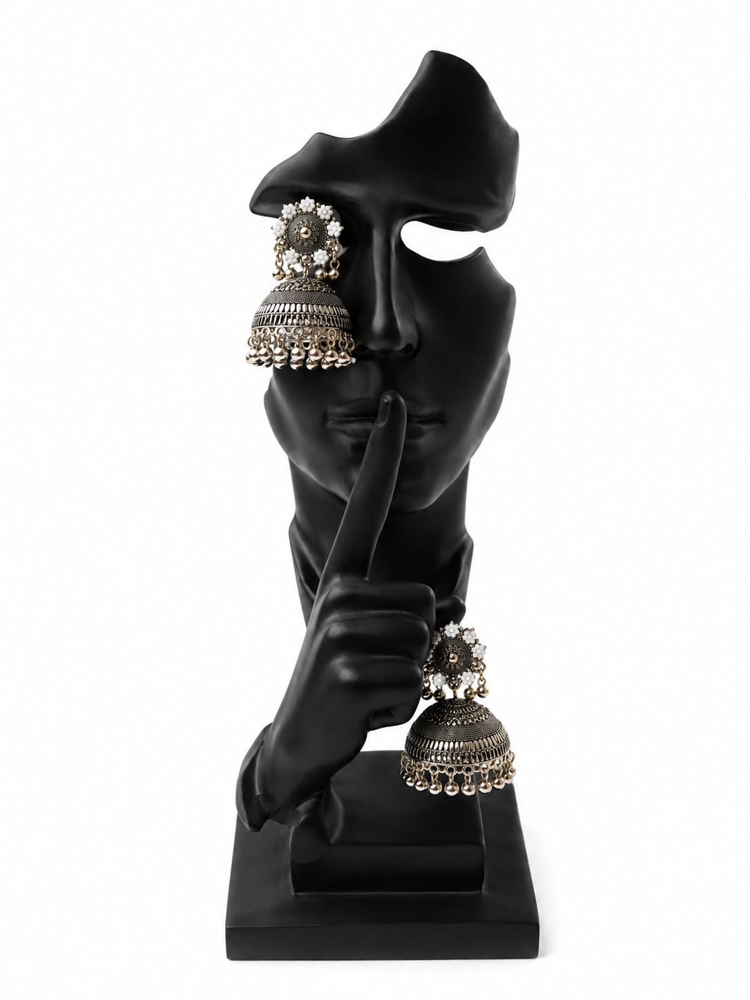 White Floral Oxidized Jhumka