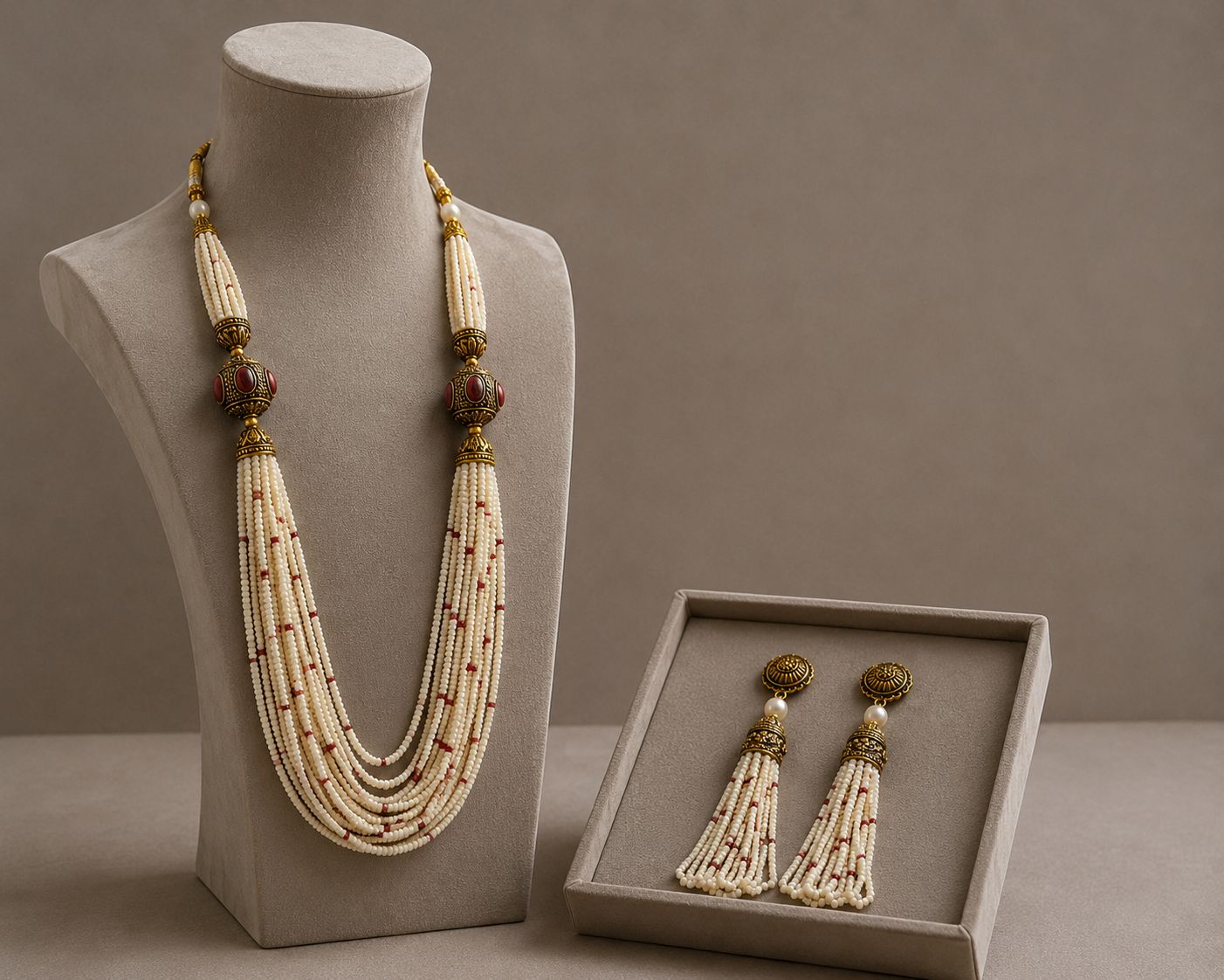 Ivory Beaded Statement Necklace Set