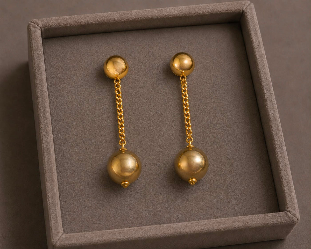 Golden Sphere Chain Drop Earrings