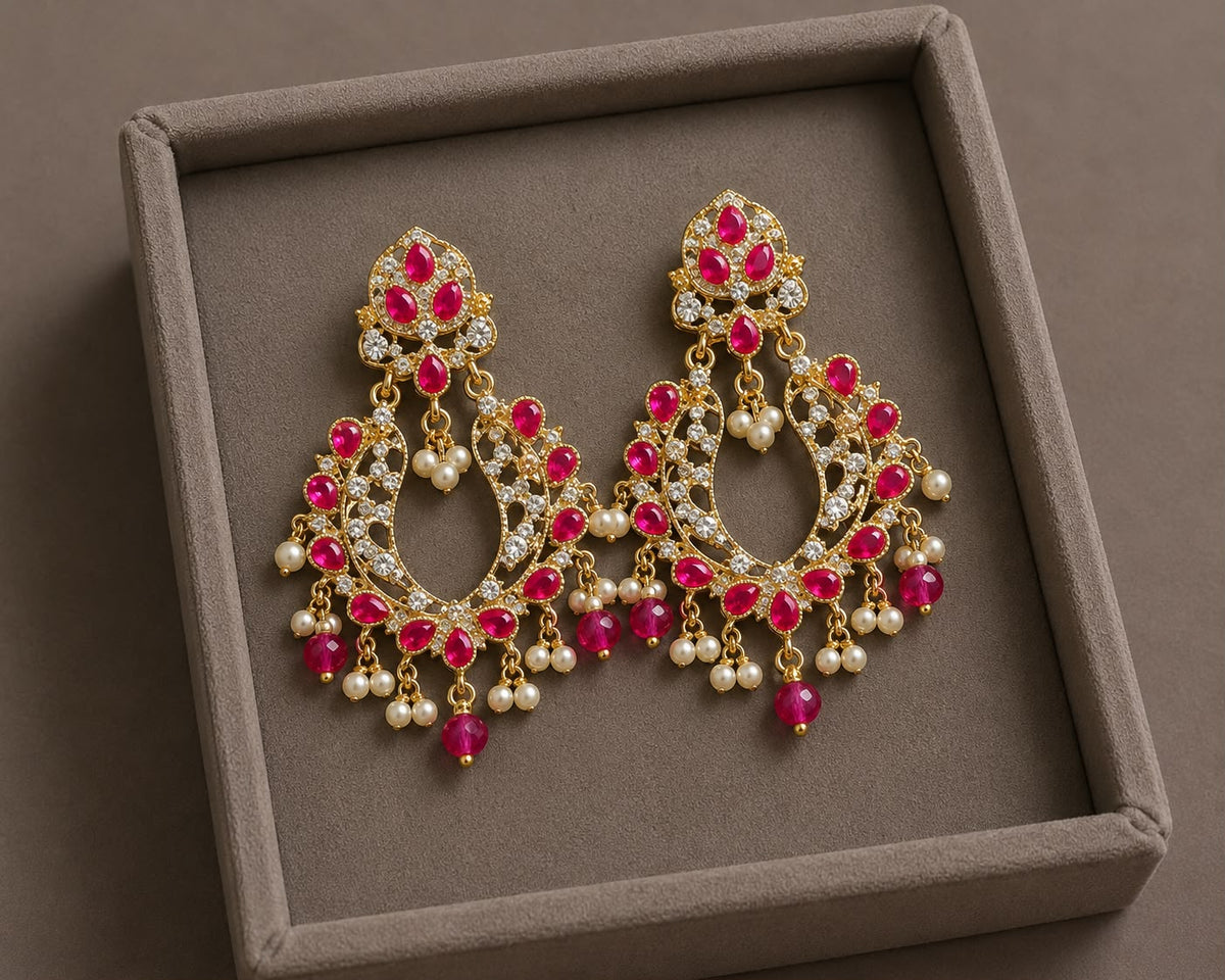 Pink Chandbali Jhumka